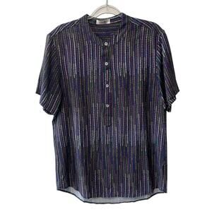 ChArmkpR Short Sleeve Round Neck Half Button Pullover Shirt Multi Color Size M